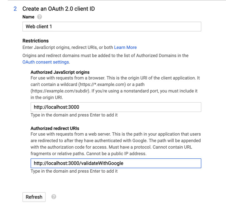 configure OAuth 2.0 client ID in google