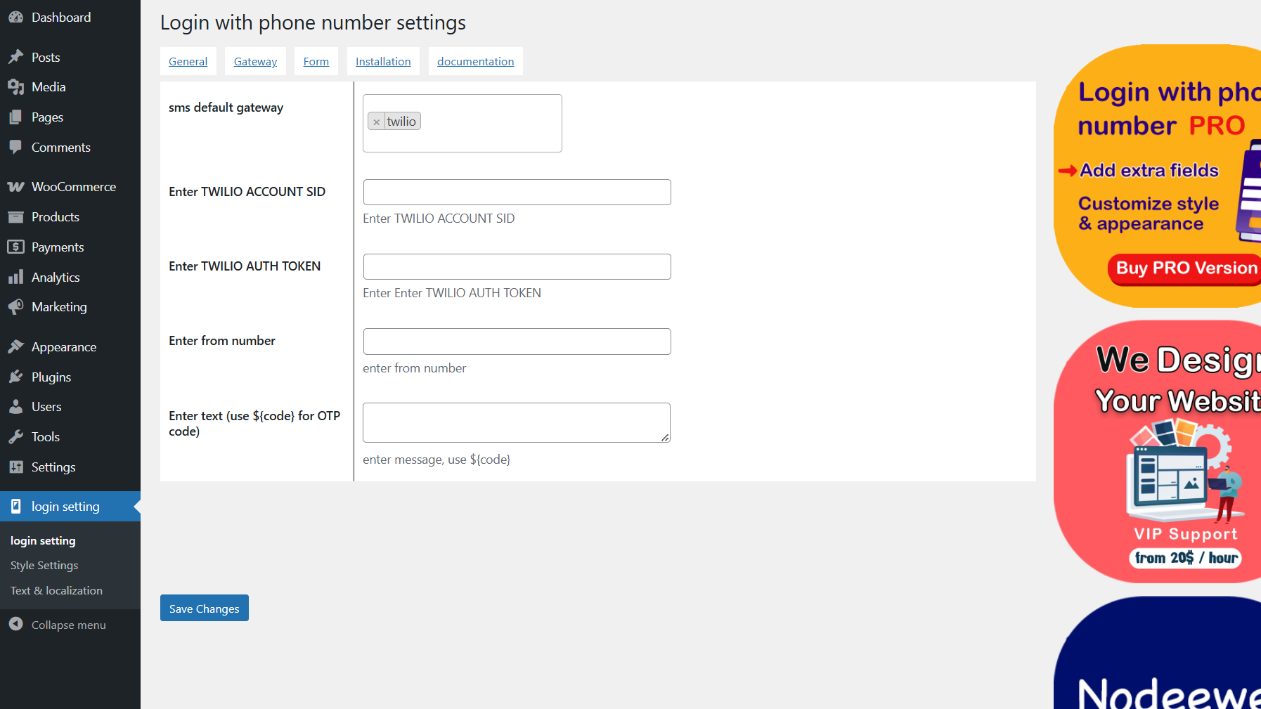 Configure Twilio SMS Gateway in Login with Phone Number Plugin